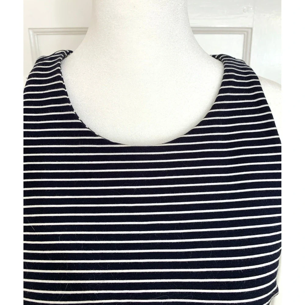 Banana Republic Sleeveless Ponte Sheath Dress Navy White Stripe Career Size 6
